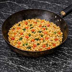 A quick tofu-based fried rice made in one pan, designed for fast cooking using leftover rice and simple ingredients.