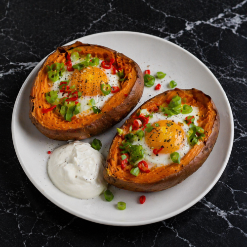 Sweet Potato Baked Eggs with Chilli & Spring Onion